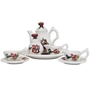 VTG Young's Inc 1997 Hummingbird Miniature 10 Piece Ceramic Tea Set EUC